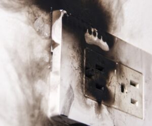 a burnt wall outlet after a malfunction